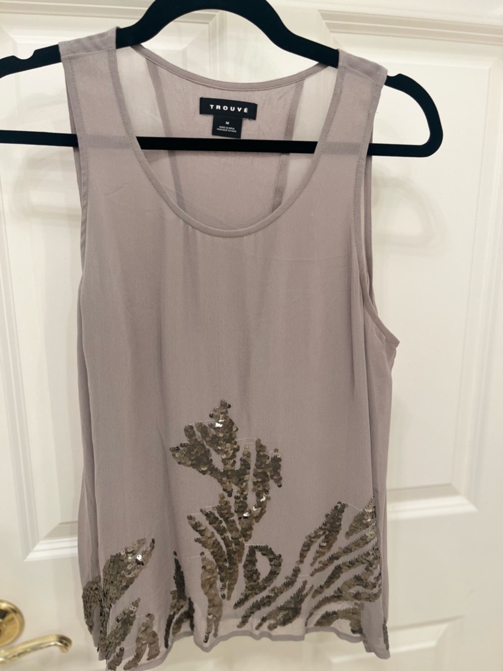 Trouvé Taupe Sleeveless Sequin-Embellished Tank
